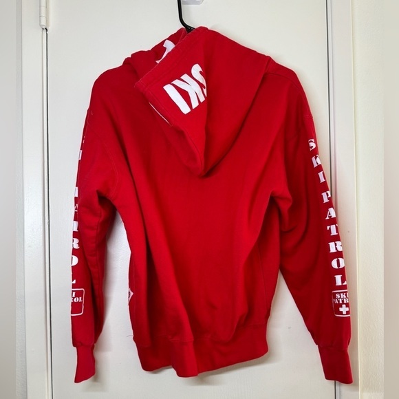 Ski Patrol Aspen Colorado Red White Hoodie Pullover Sweatshirt Spell Out Medium - Picture 9 of 16